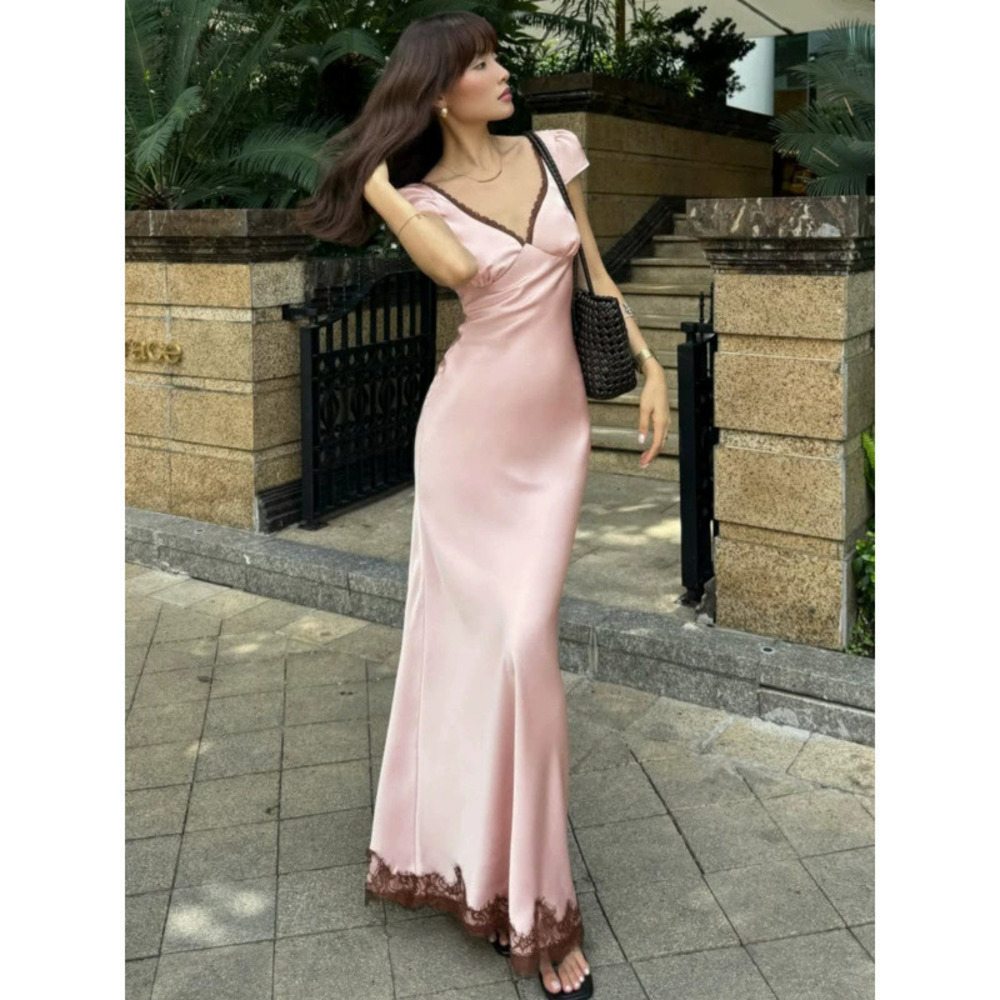 Zara Summer Slim High Waist Backless Solid Color Satin Mermaid Dress